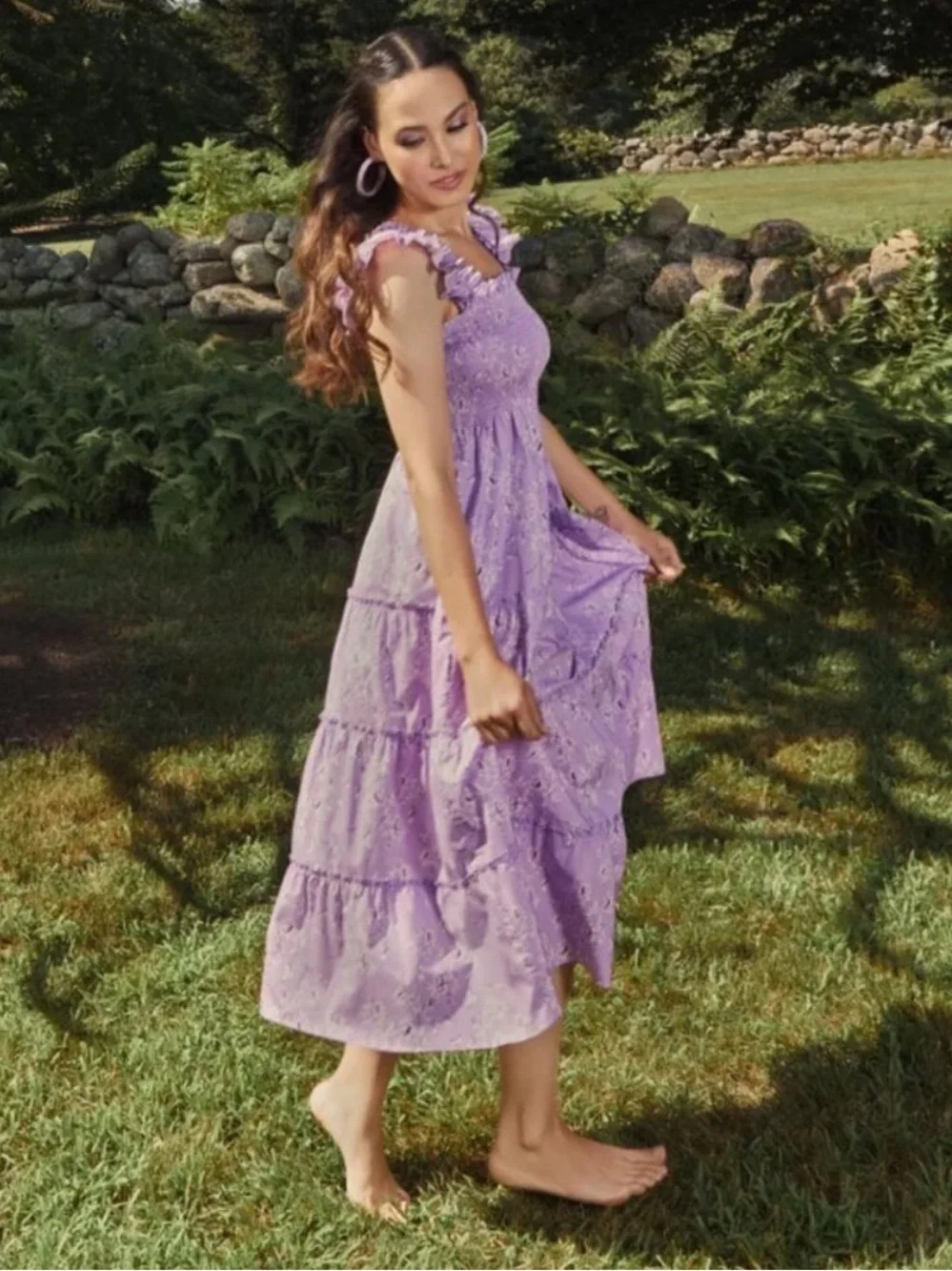 Hill House x Bridgerton Ellie Nap Dress Purple Floral Midi Cotton Size XS
